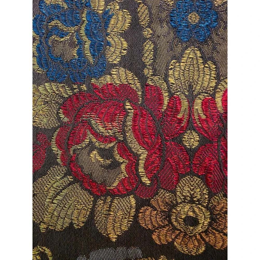 Vintage Woven Tapestry Floral Damask Table Runner Wall Hanging Gold Red Blue